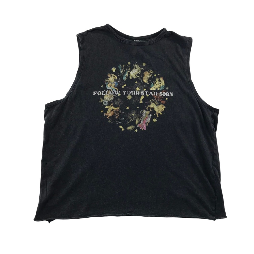 Modish Rebel Follow Your Star Sign Zodiac Muscle Tank Top Black Large Cotton